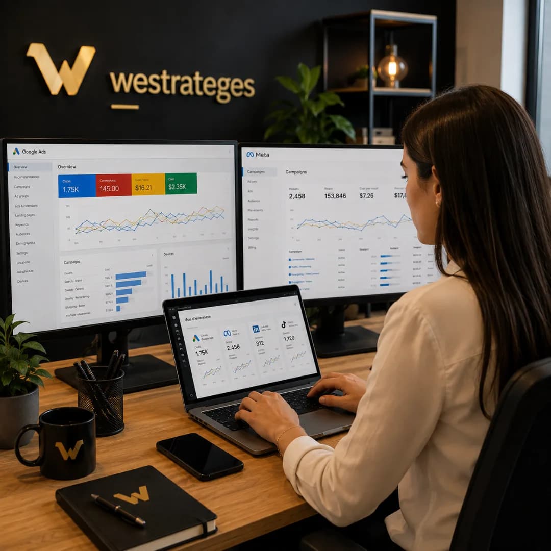 Publicité en ligne au Maroc : campagnes Google Ads, Meta Ads et TikTok Ads pilotées par WeStratèges