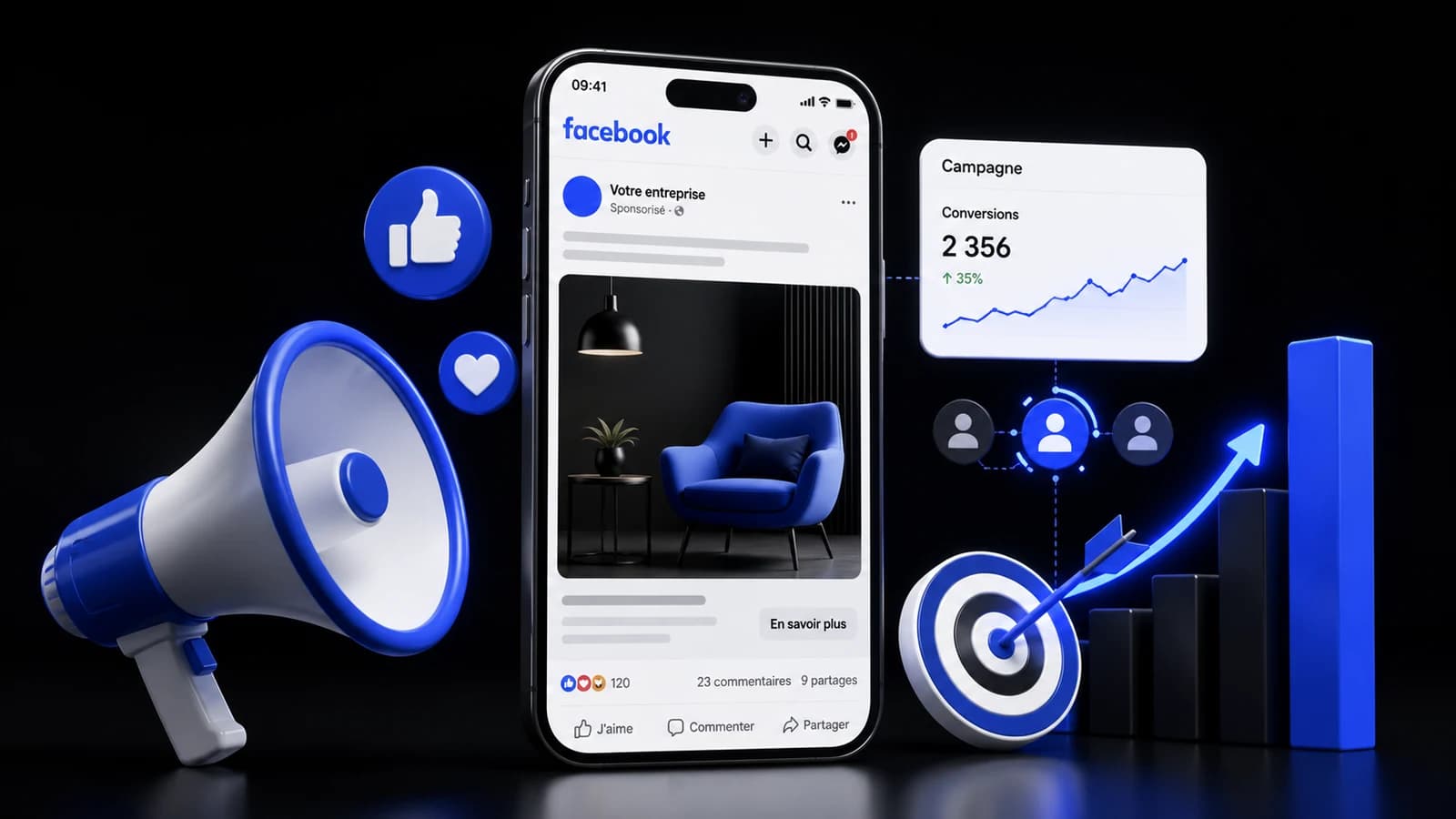 Campagnes Meta Ads sur Facebook par WeStratèges : ciblage d'audience et retargeting pour générer des prospects