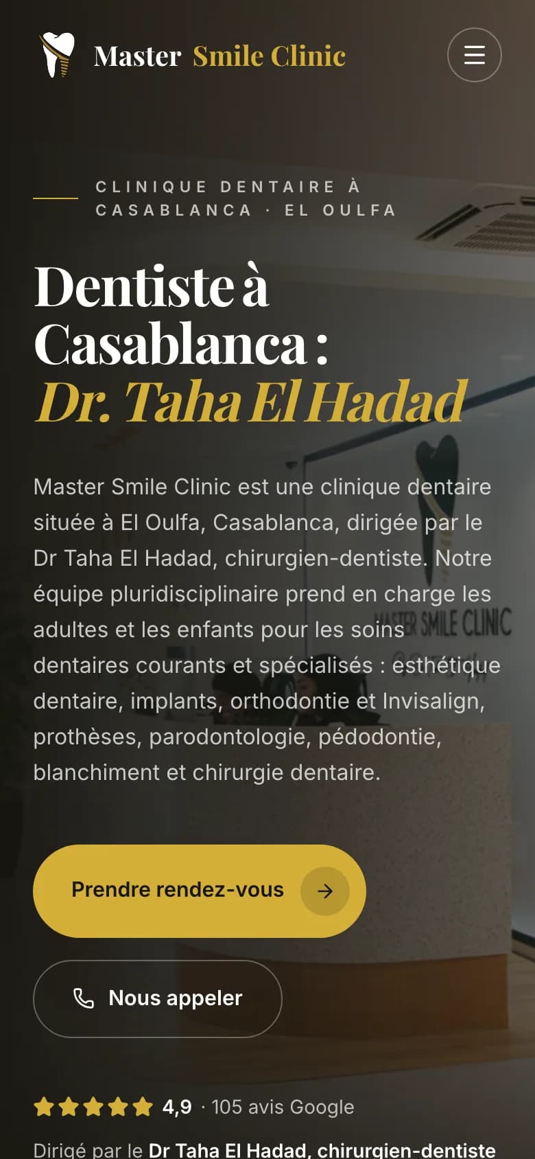 Site de Master Smile Clinic sur téléphone