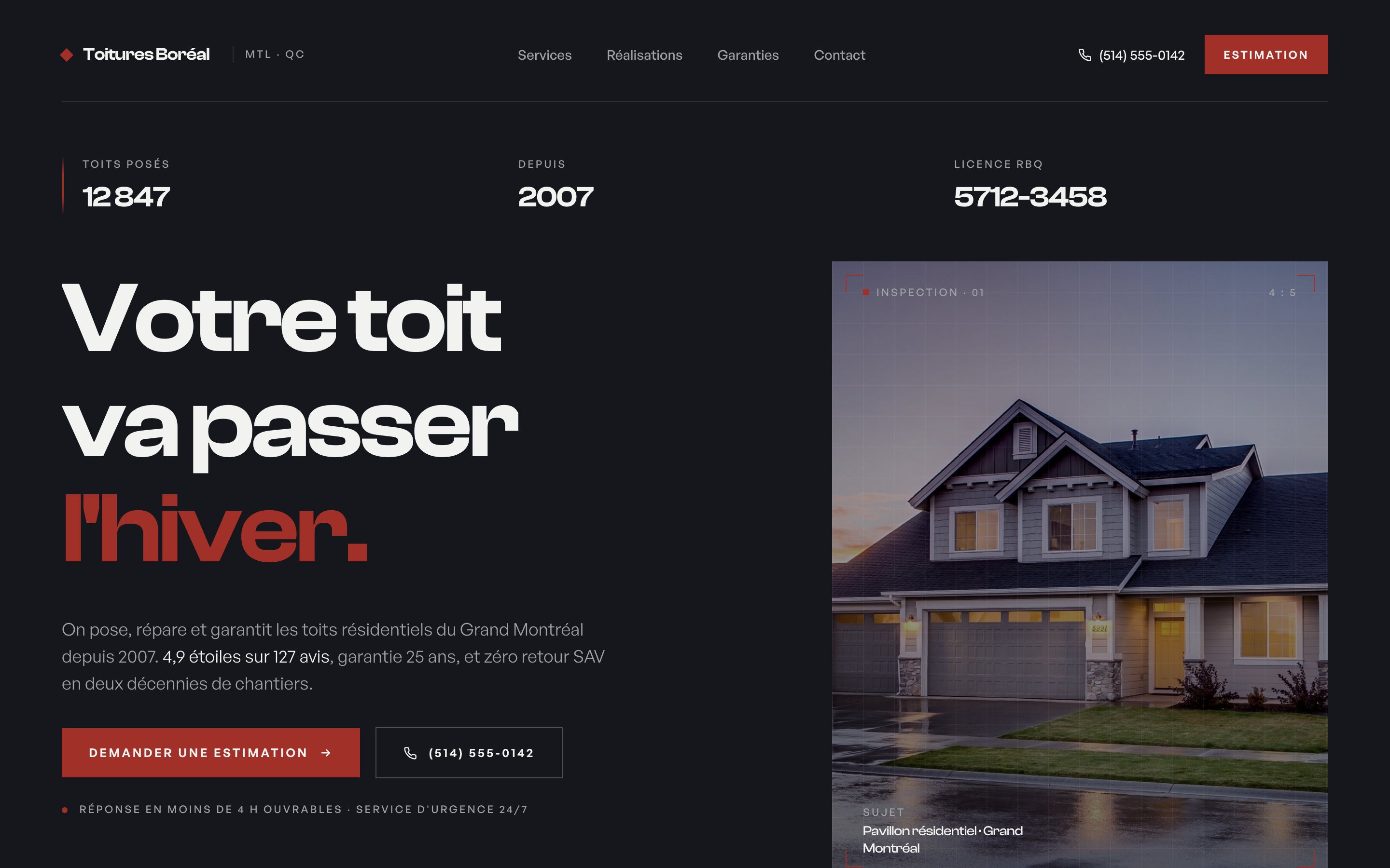 Aperçu du site Toitures Boréal